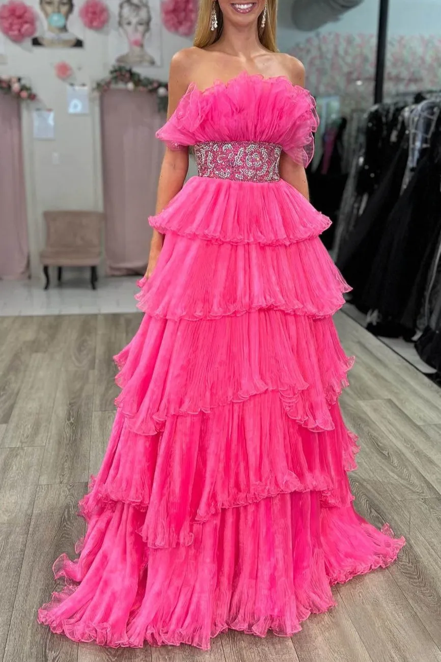 Peyton | A Line Strapless Long Prom Dress with Ruffles