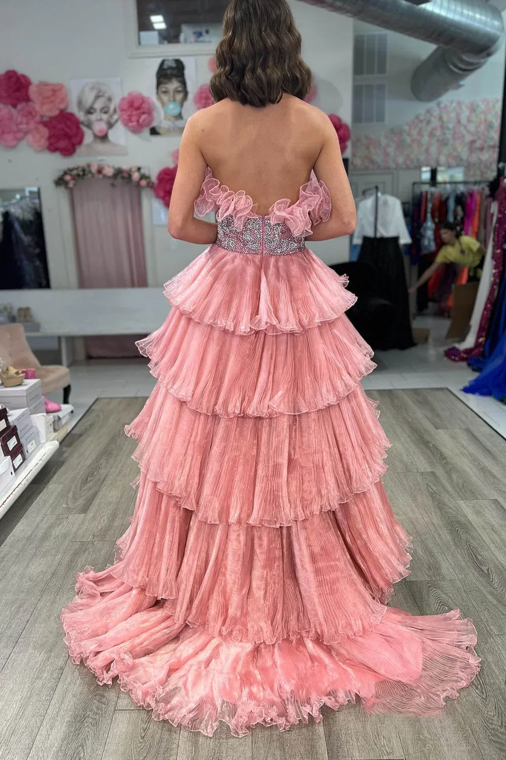 Peyton | A Line Strapless Long Prom Dress with Ruffles