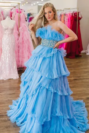 Peyton | A Line Strapless Long Prom Dress with Ruffles