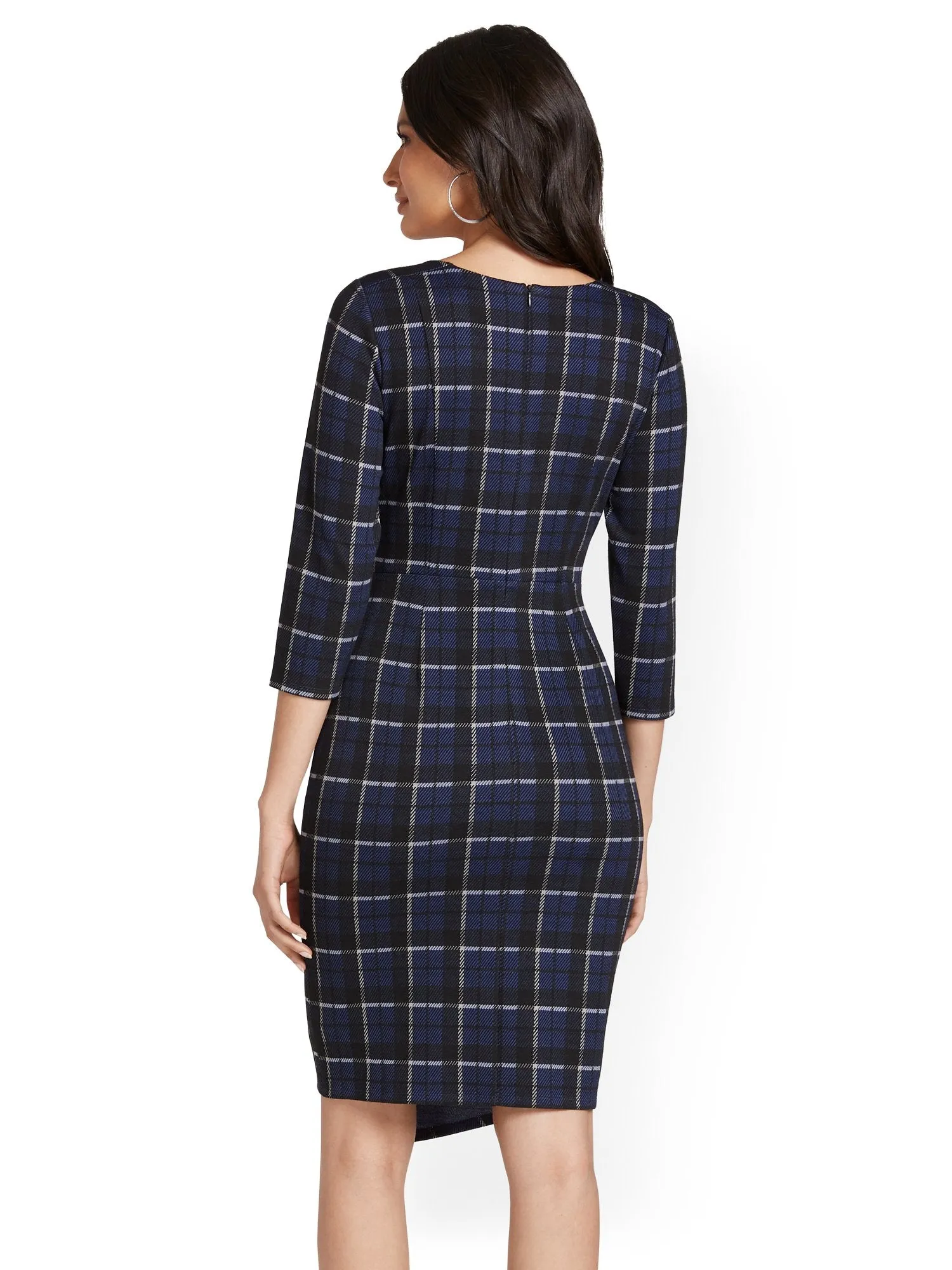 Plaid Button-Detail Sheath Dress