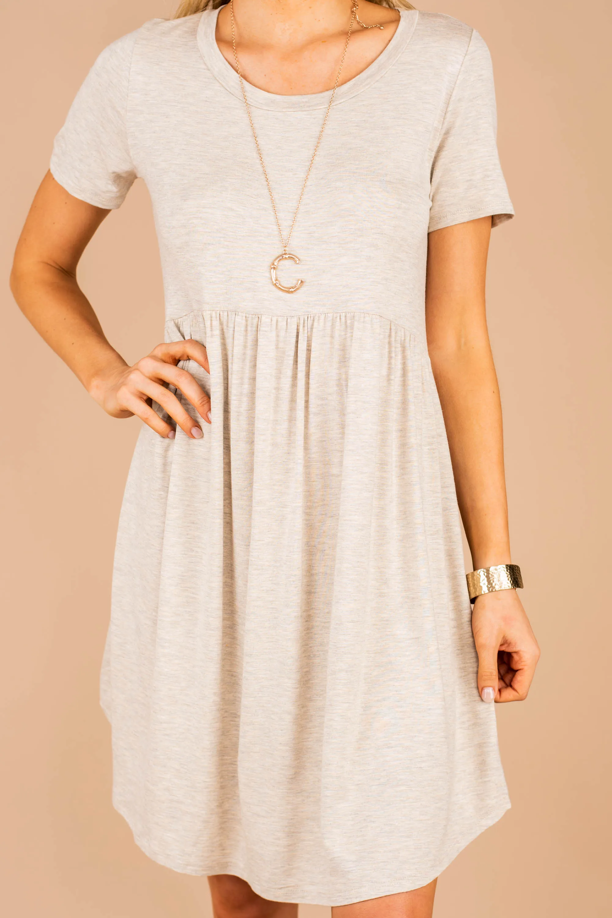 Playful Playlist Oatmeal Brown Babydoll Dress