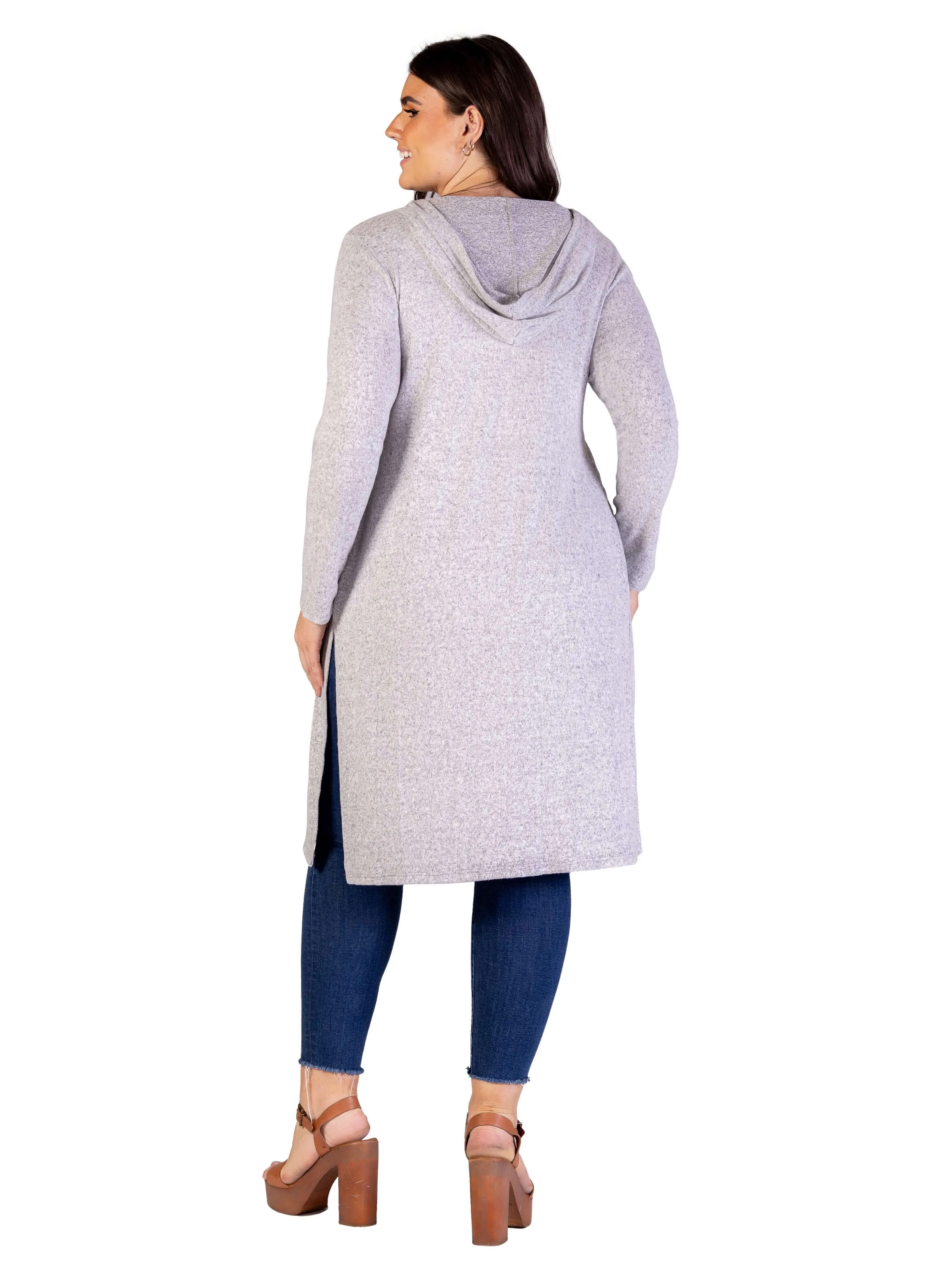 Plus Size Knee Length Long Sleeve Hooded Womens Cardigan Shrug