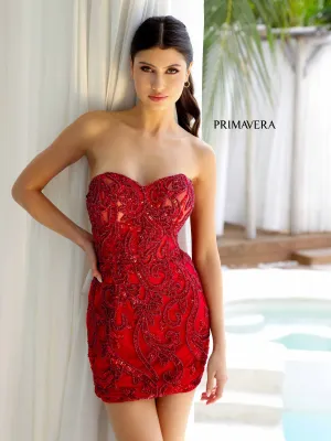 Primavera Couture 4227 Size 0 Red Strapless Neckline Cocktail Dress Beaded Design Sweetheart Neckline