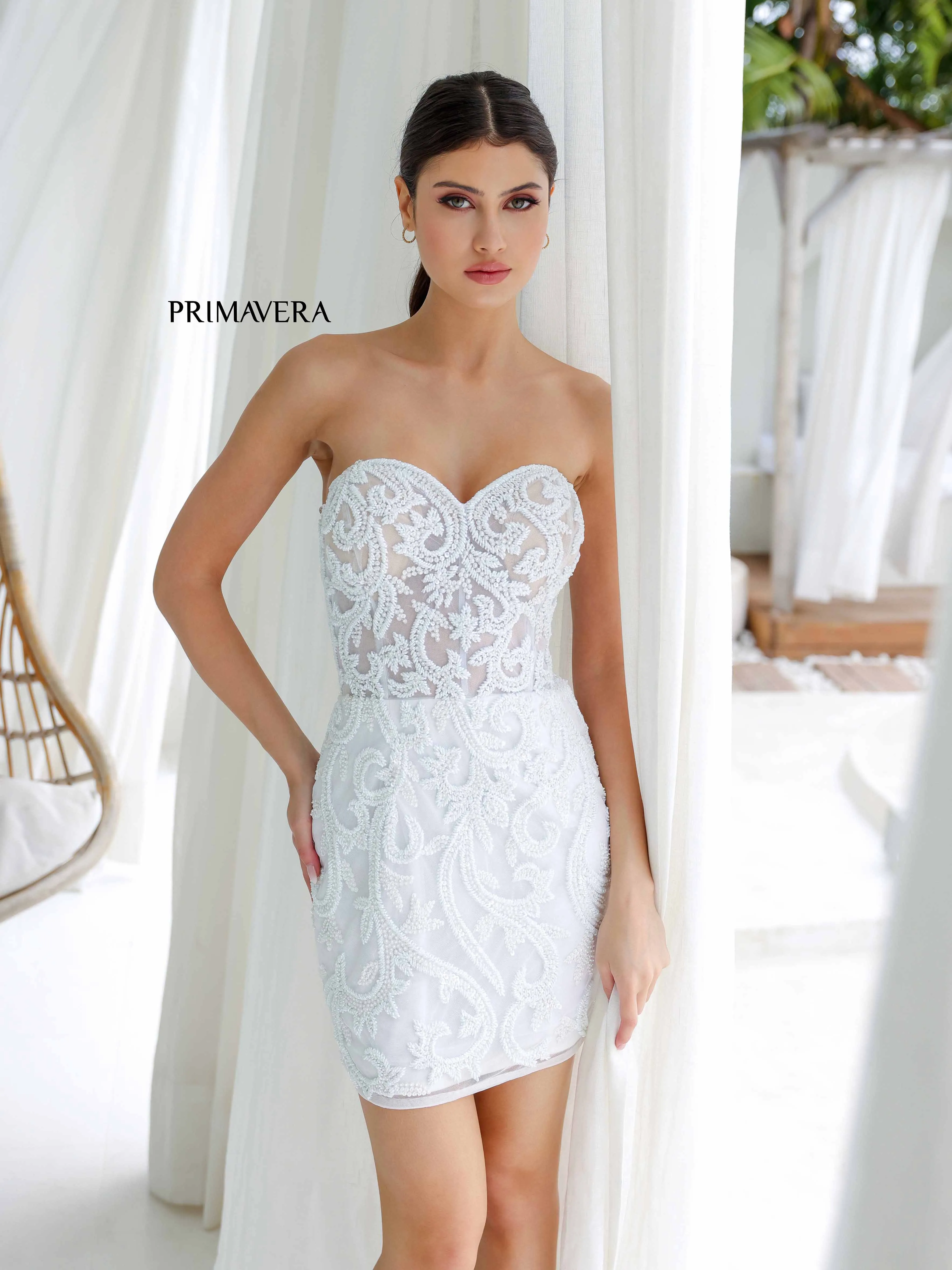 Primavera Couture 4227 Size 0 Red Strapless Neckline Cocktail Dress Beaded Design Sweetheart Neckline