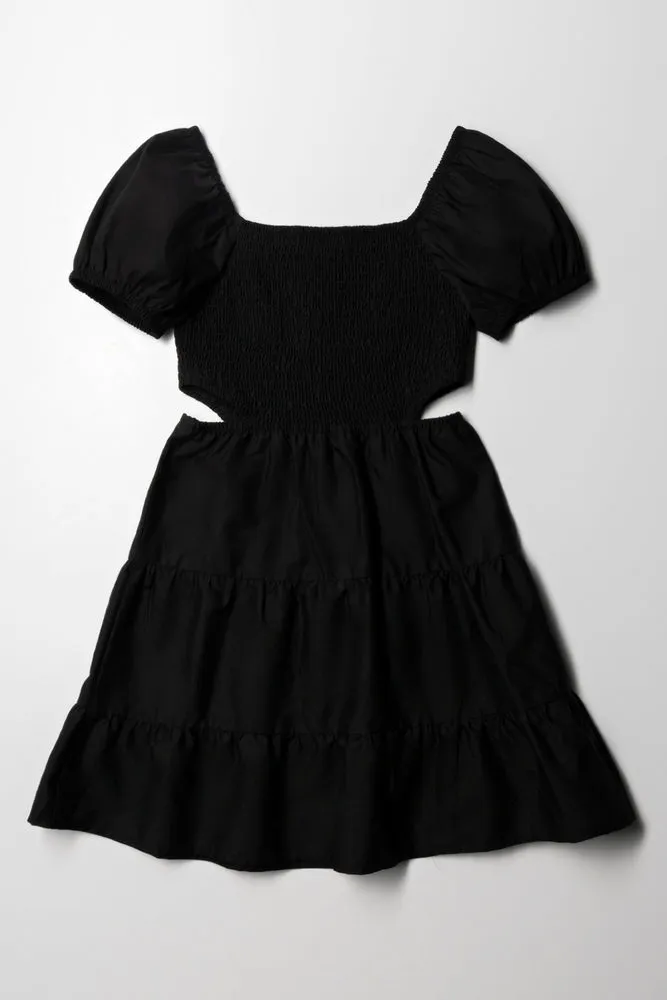 Puff Sleeve Cut Out Dress Black