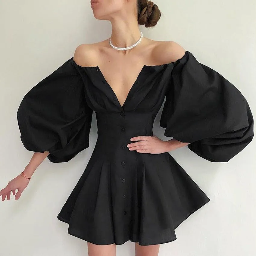 Puff sleeve one-shoulder dress