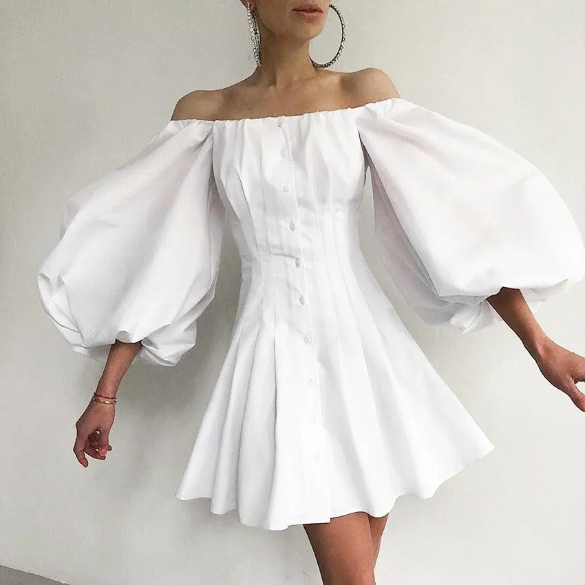 Puff sleeve one-shoulder dress