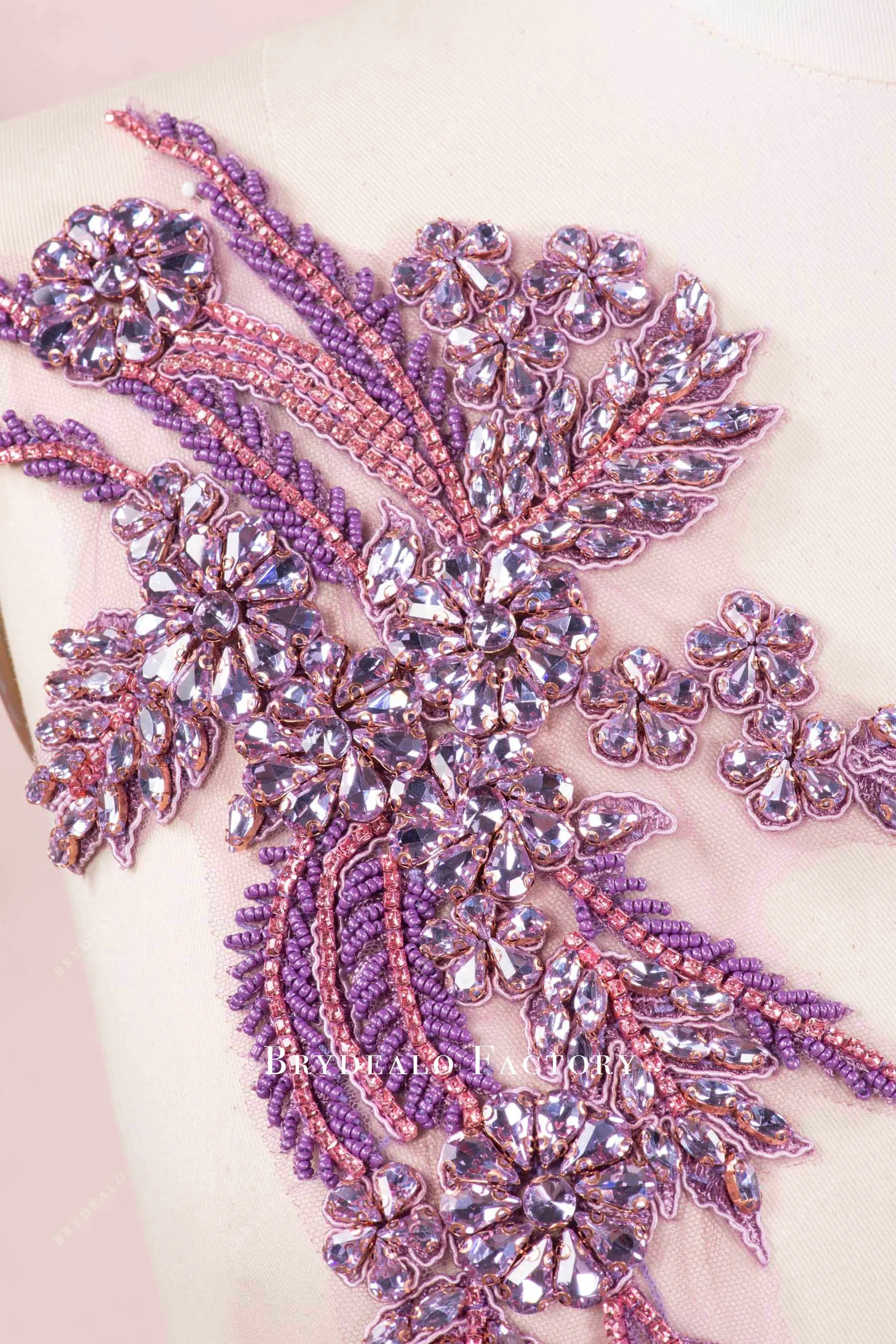 Purple Embroidery Rhinestones Appliques Sold As A Pair