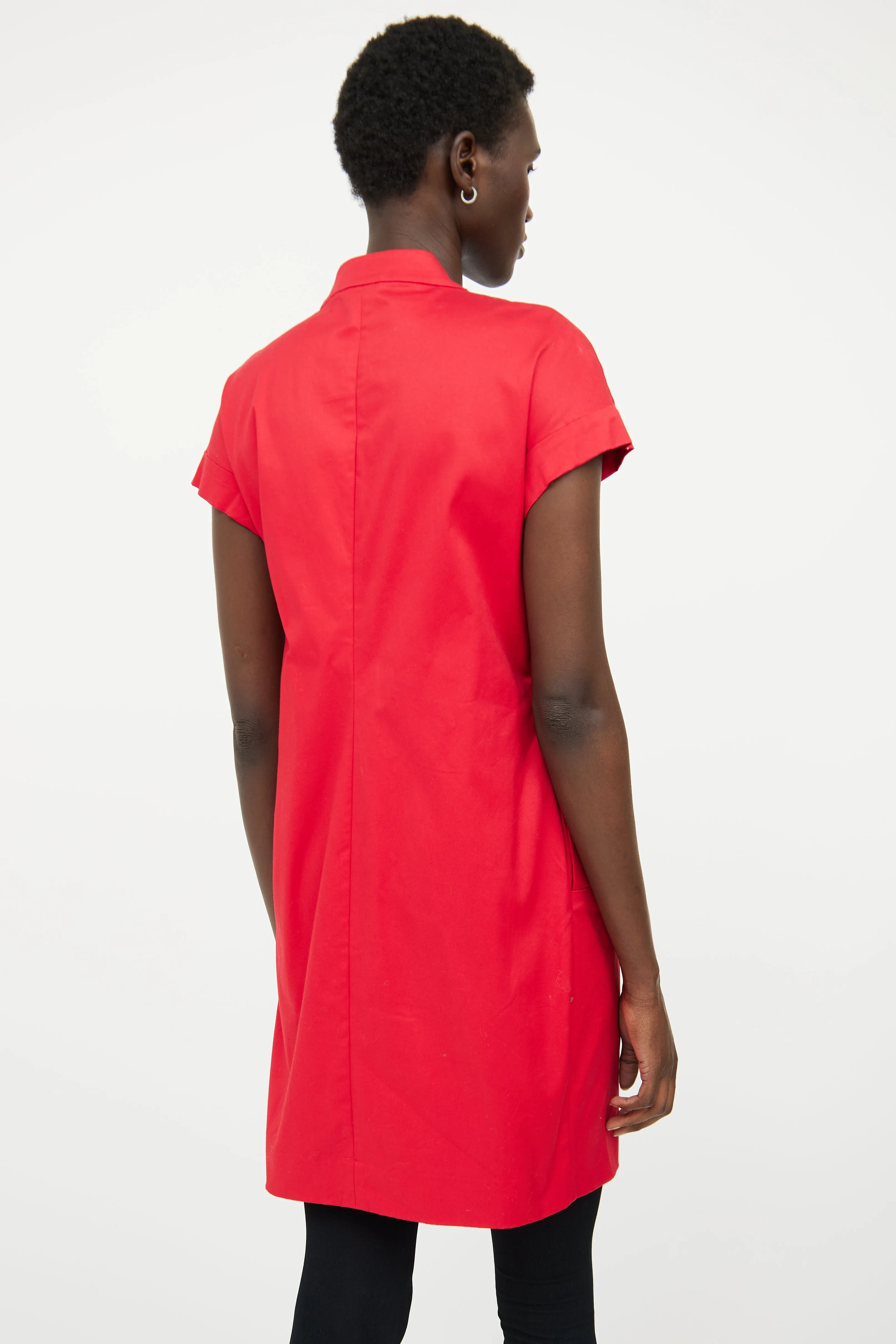 Red Button Cord Modern Collar Dress