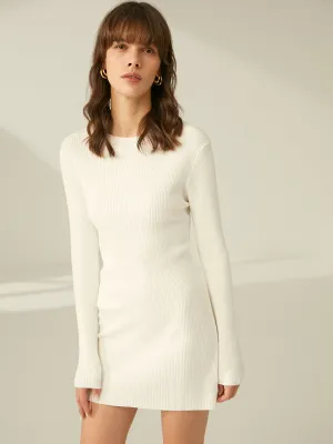 Ribbed Crewneck Graceful Sweater Dress