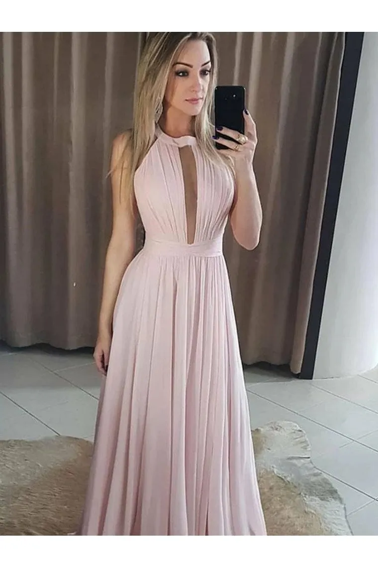 Round Neck Chiffon Prom Dresses Bridesmaid Dresses Ruffles