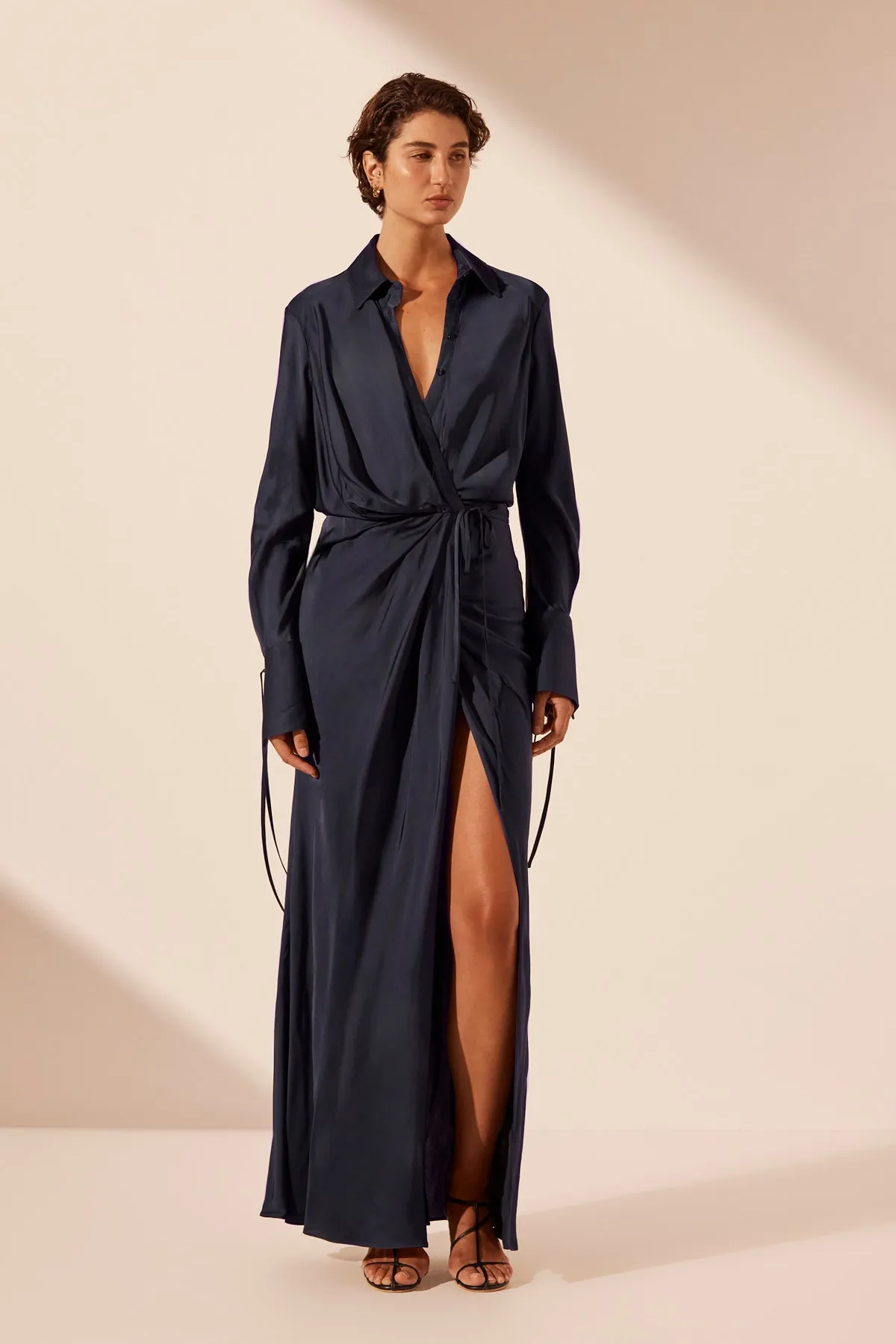 SHAE DRAPED SHIRT MAXI DRESS - AEGEAN BLUE