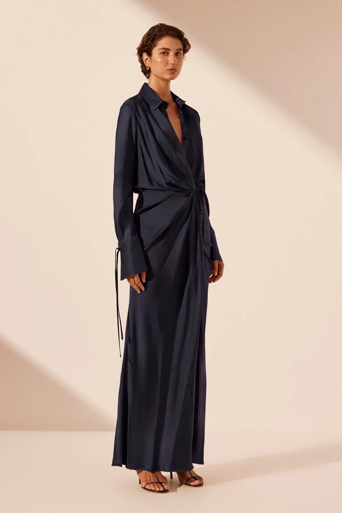 SHAE DRAPED SHIRT MAXI DRESS - AEGEAN BLUE