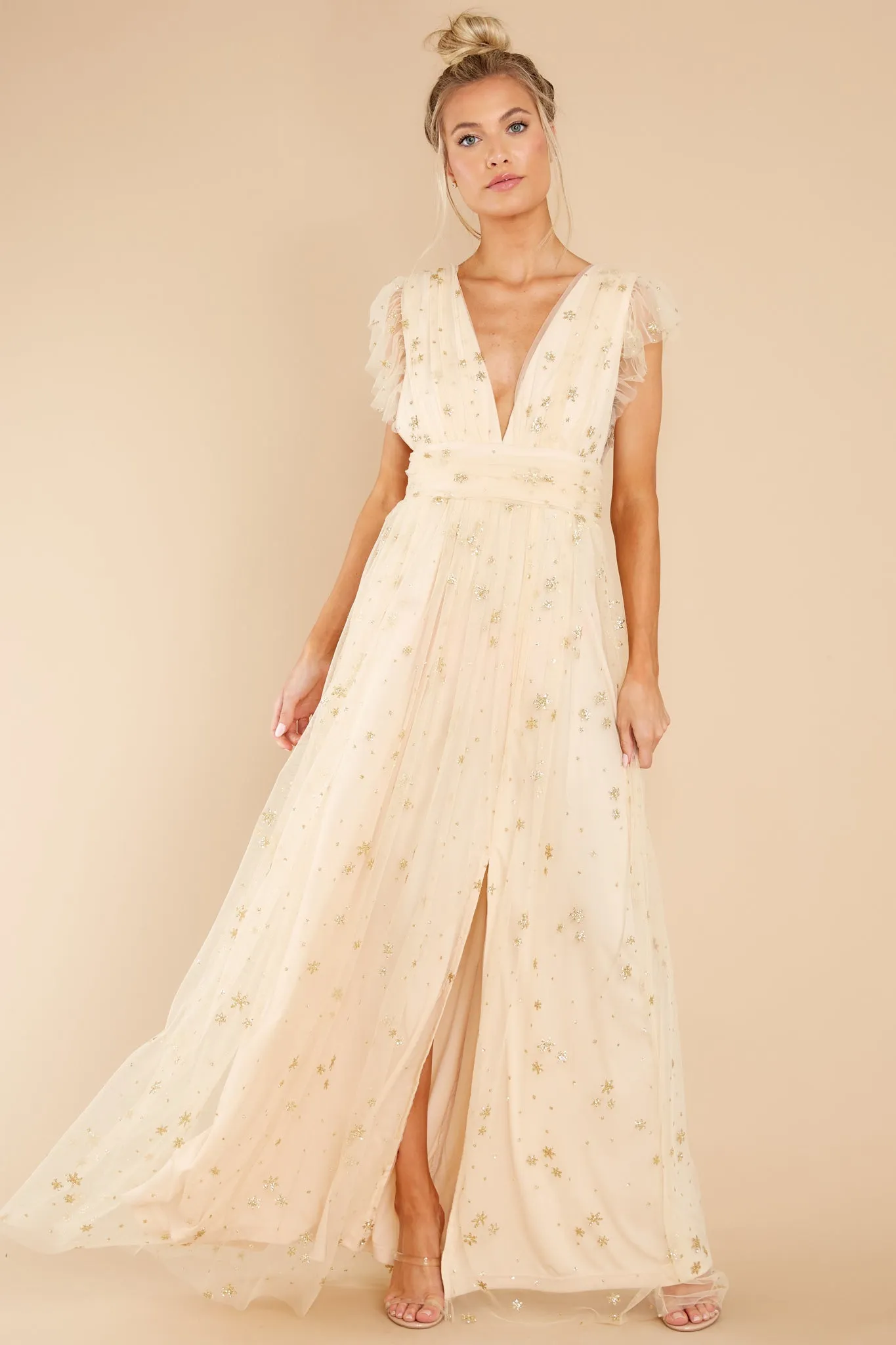 Stargazing Sparkle Beige Maxi Dress