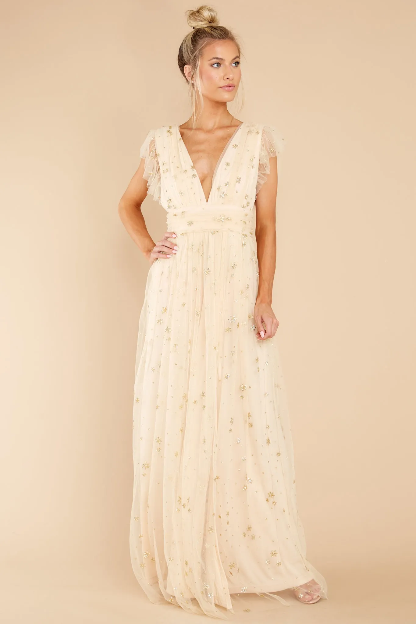 Stargazing Sparkle Beige Maxi Dress