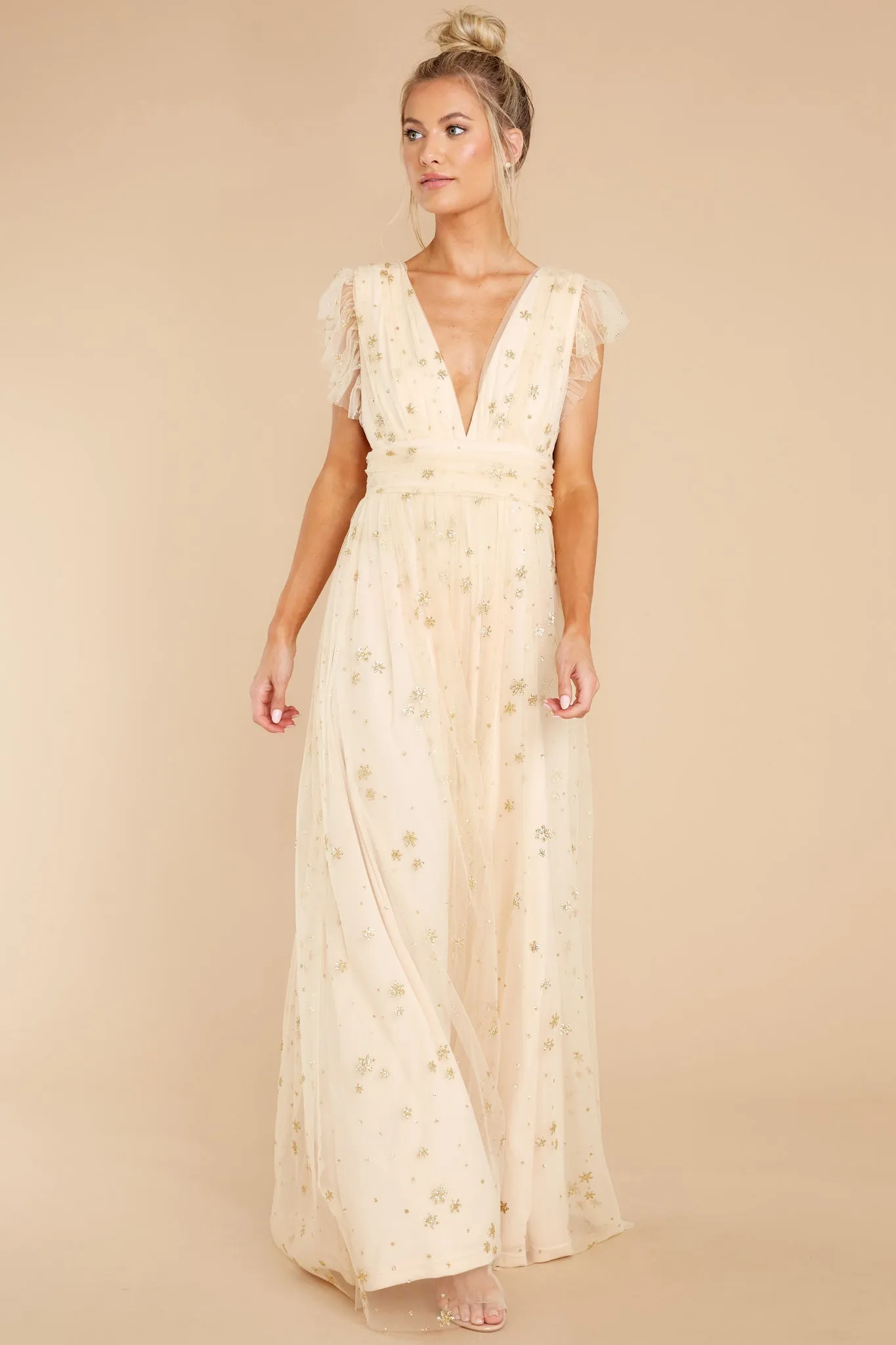 Stargazing Sparkle Beige Maxi Dress