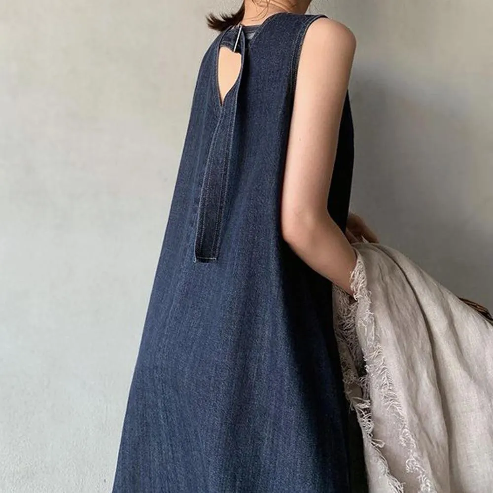 Summer Cozy DenimLace Up Back Long Dresses