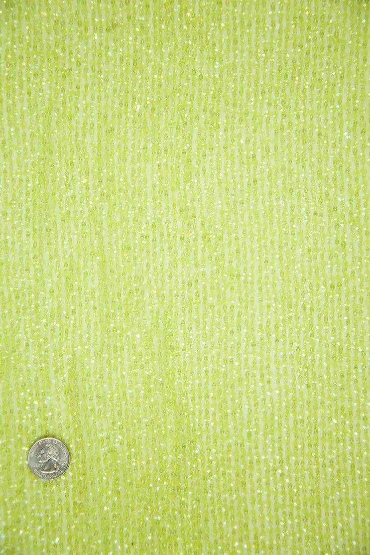 Sunny Lime Sequins & Beads on Silk Chiffon Fabric