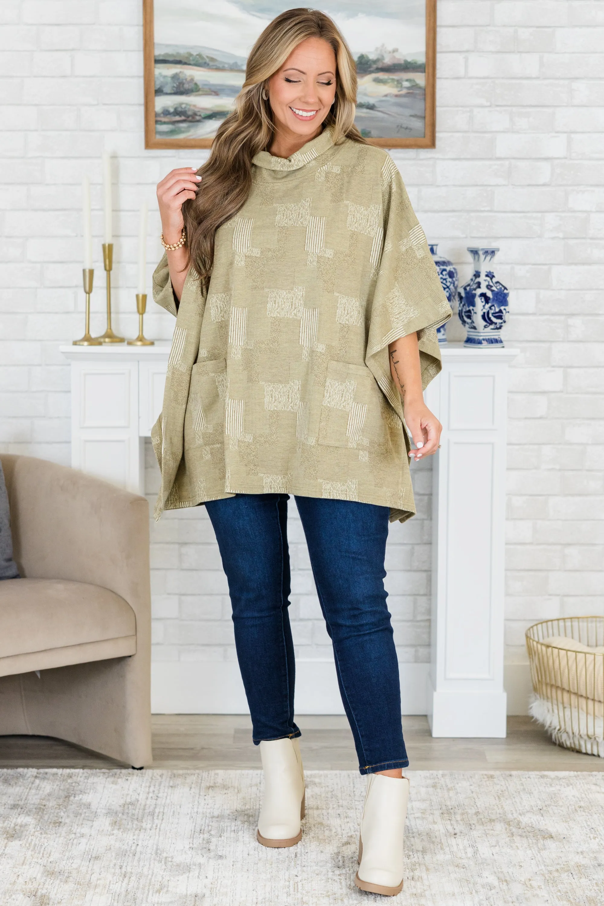 Sweater Weather Poncho, Taupe