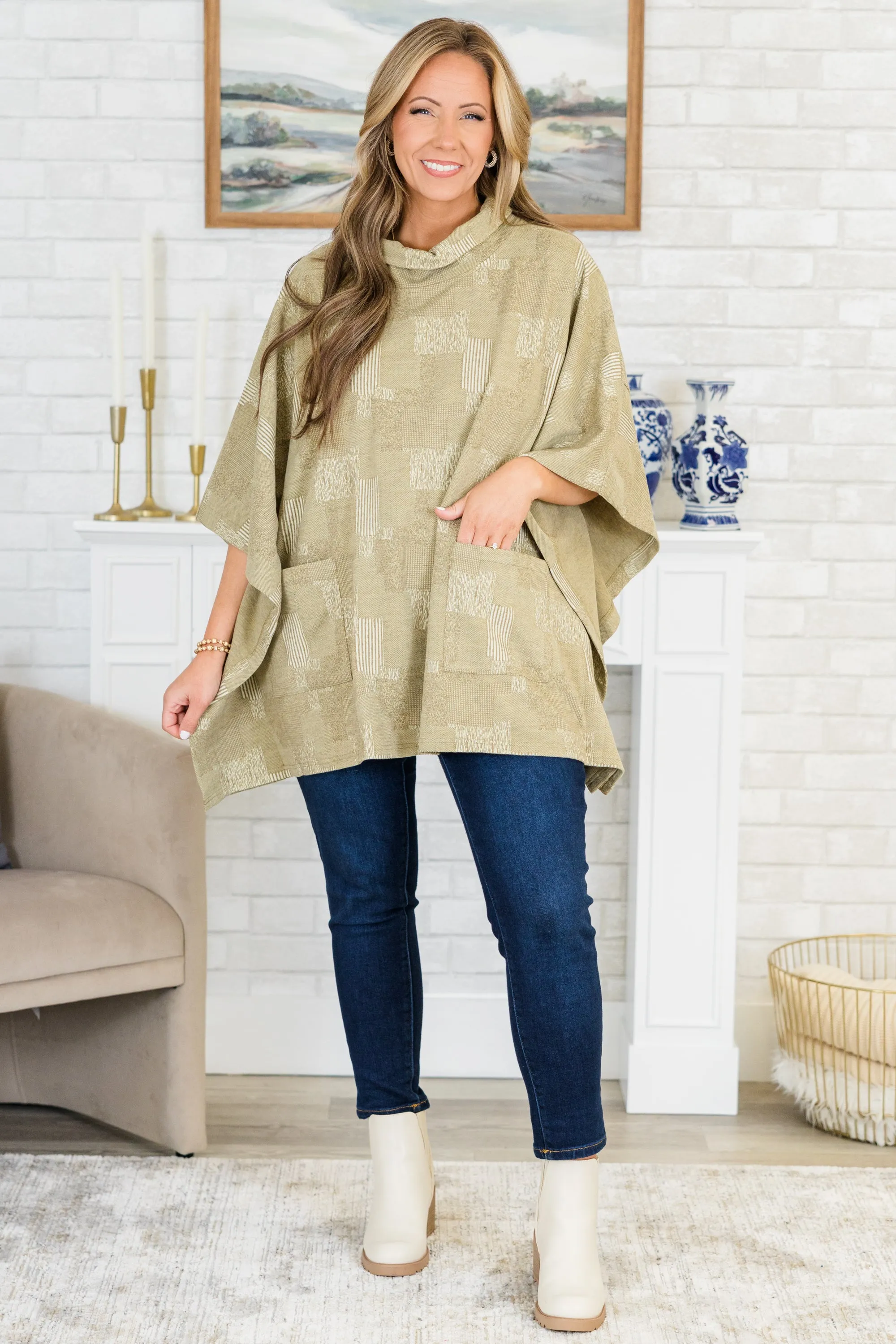 Sweater Weather Poncho, Taupe