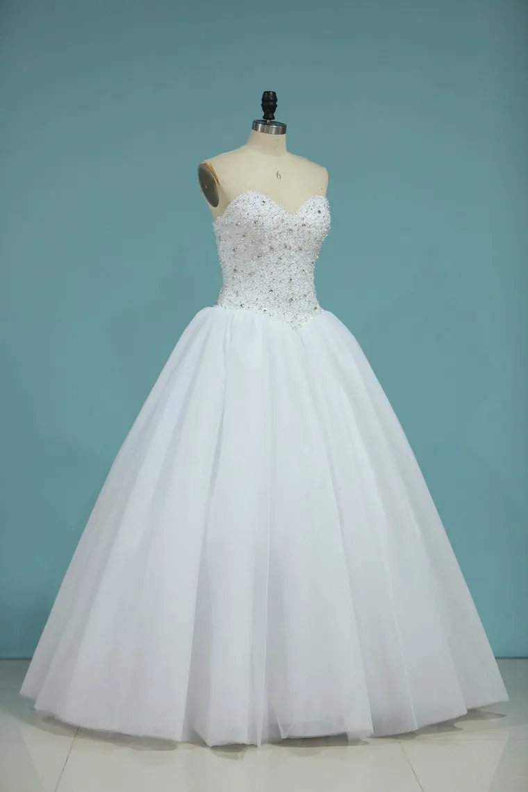 Sweetheart Bridal Dresses Ball Gown Tulle White Zipper Back Floor-Length