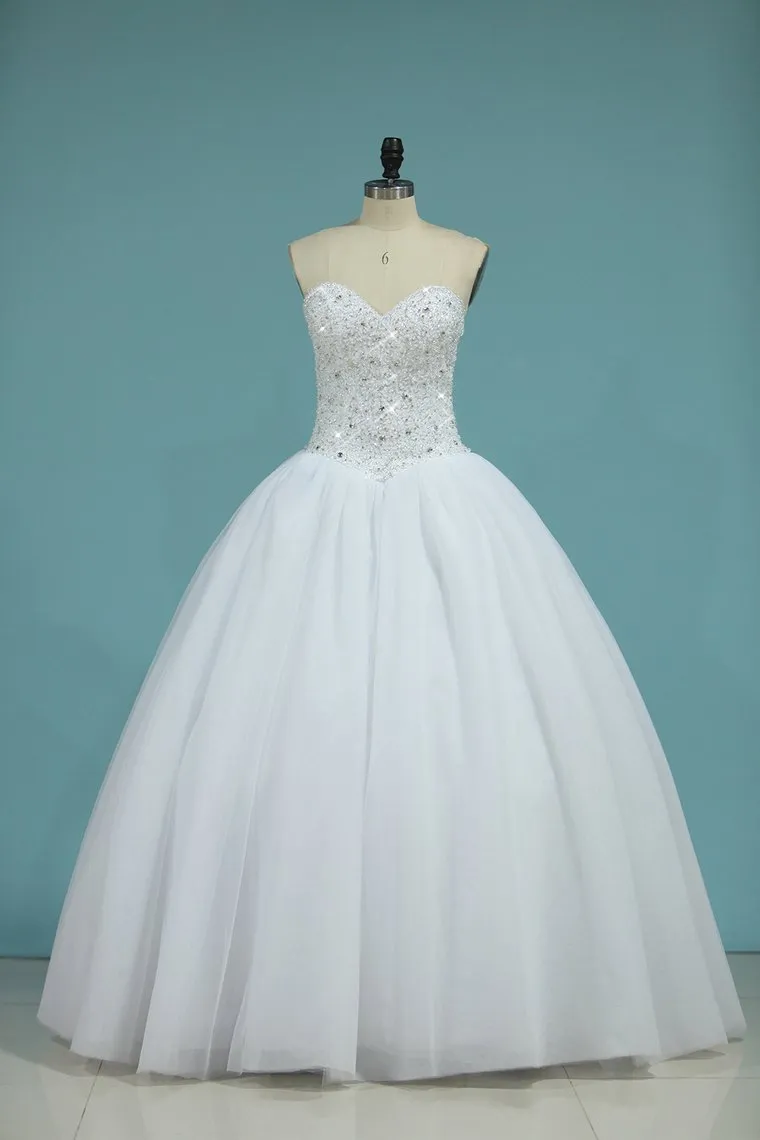 Sweetheart Bridal Dresses Ball Gown Tulle White Zipper Back Floor-Length