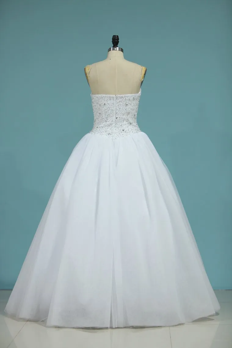 Sweetheart Bridal Dresses Ball Gown Tulle White Zipper Back Floor-Length