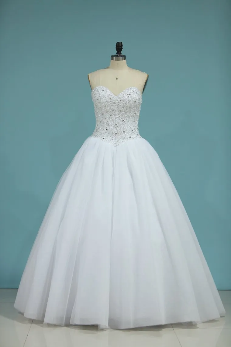 Sweetheart Bridal Dresses Ball Gown Tulle White Zipper Back Floor-Length