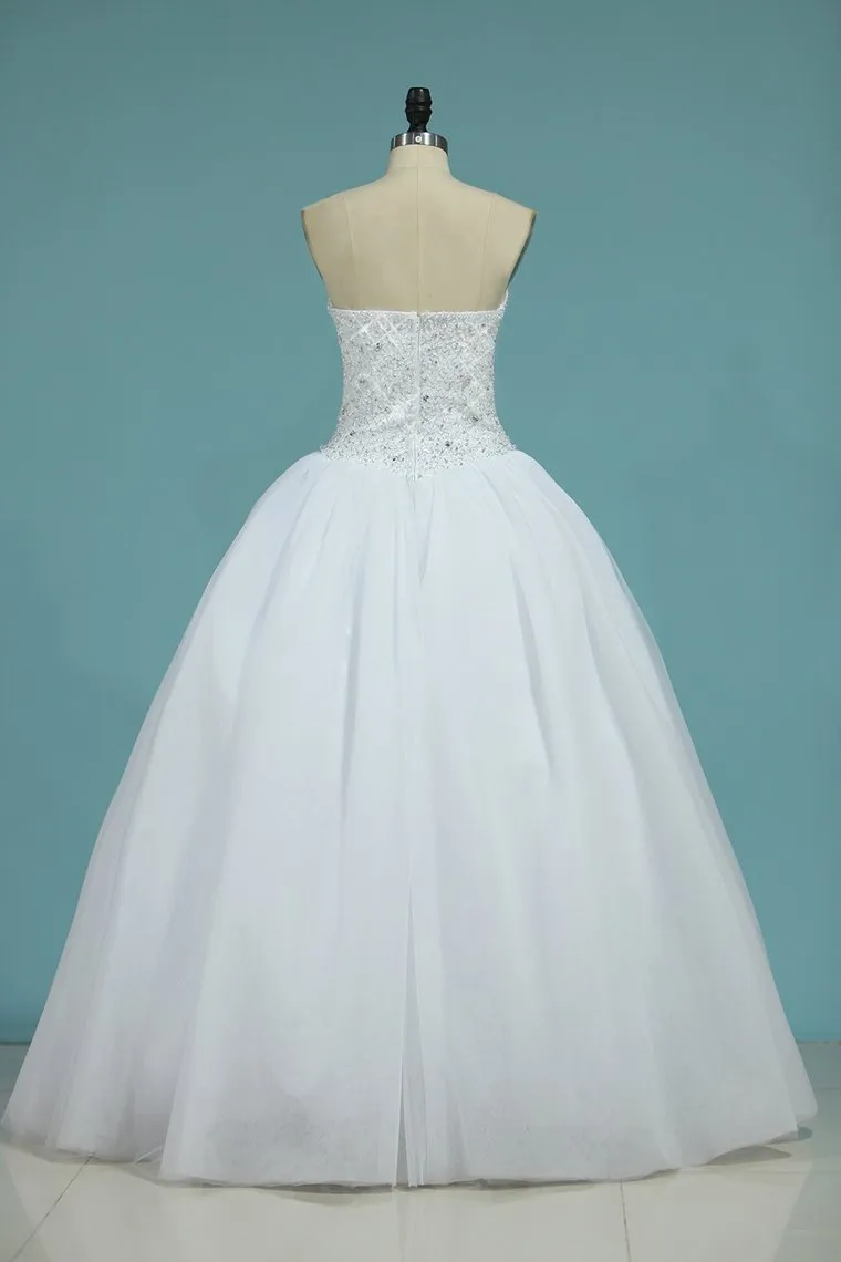 Sweetheart Bridal Dresses Ball Gown Tulle White Zipper Back Floor-Length