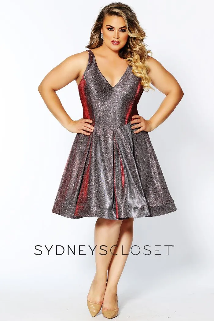 Sydney's Closet SC8100 Cosmic Cobalt cocktail dress plus sized holographic size 14