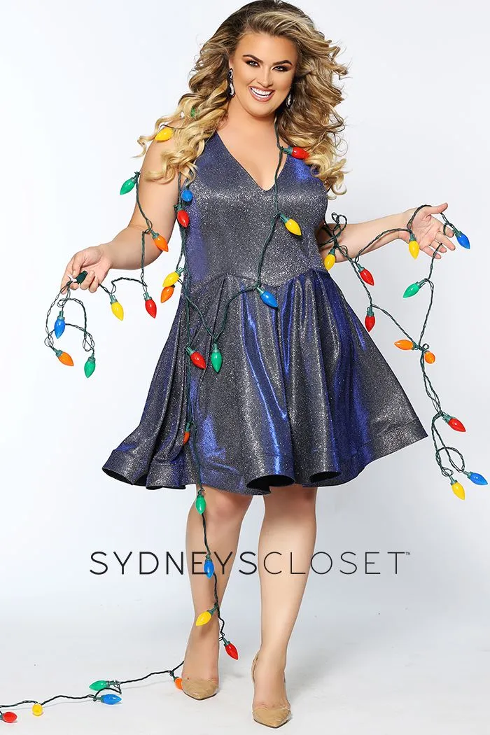 Sydney's Closet SC8100 Cosmic Cobalt cocktail dress plus sized holographic size 14