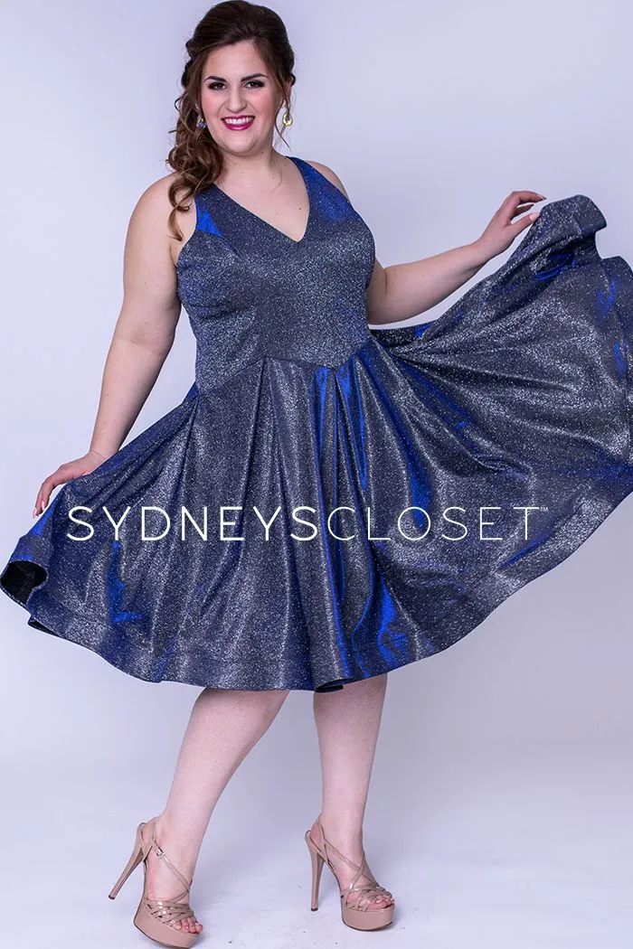 Sydney's Closet SC8100 Cosmic Cobalt cocktail dress plus sized holographic size 14