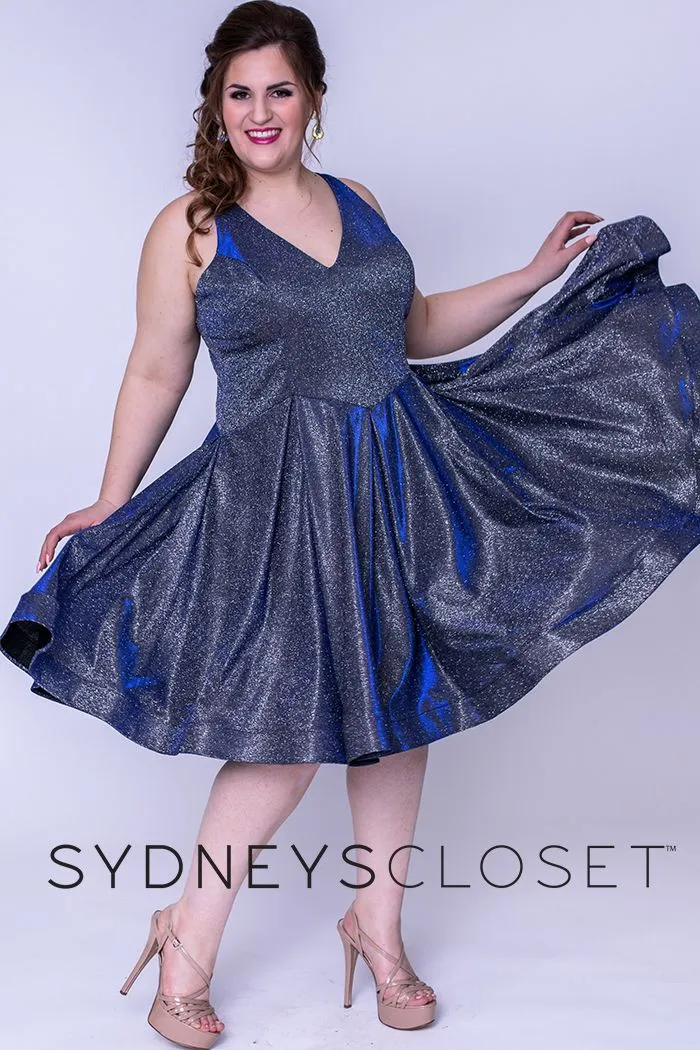 Sydney's Closet SC8100 Cosmic Cobalt cocktail dress plus sized holographic size 14