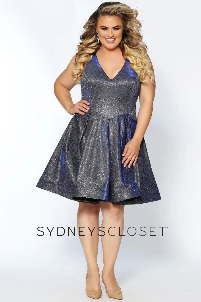 Sydney's Closet SC8100 Cosmic Cobalt cocktail dress plus sized holographic size 14