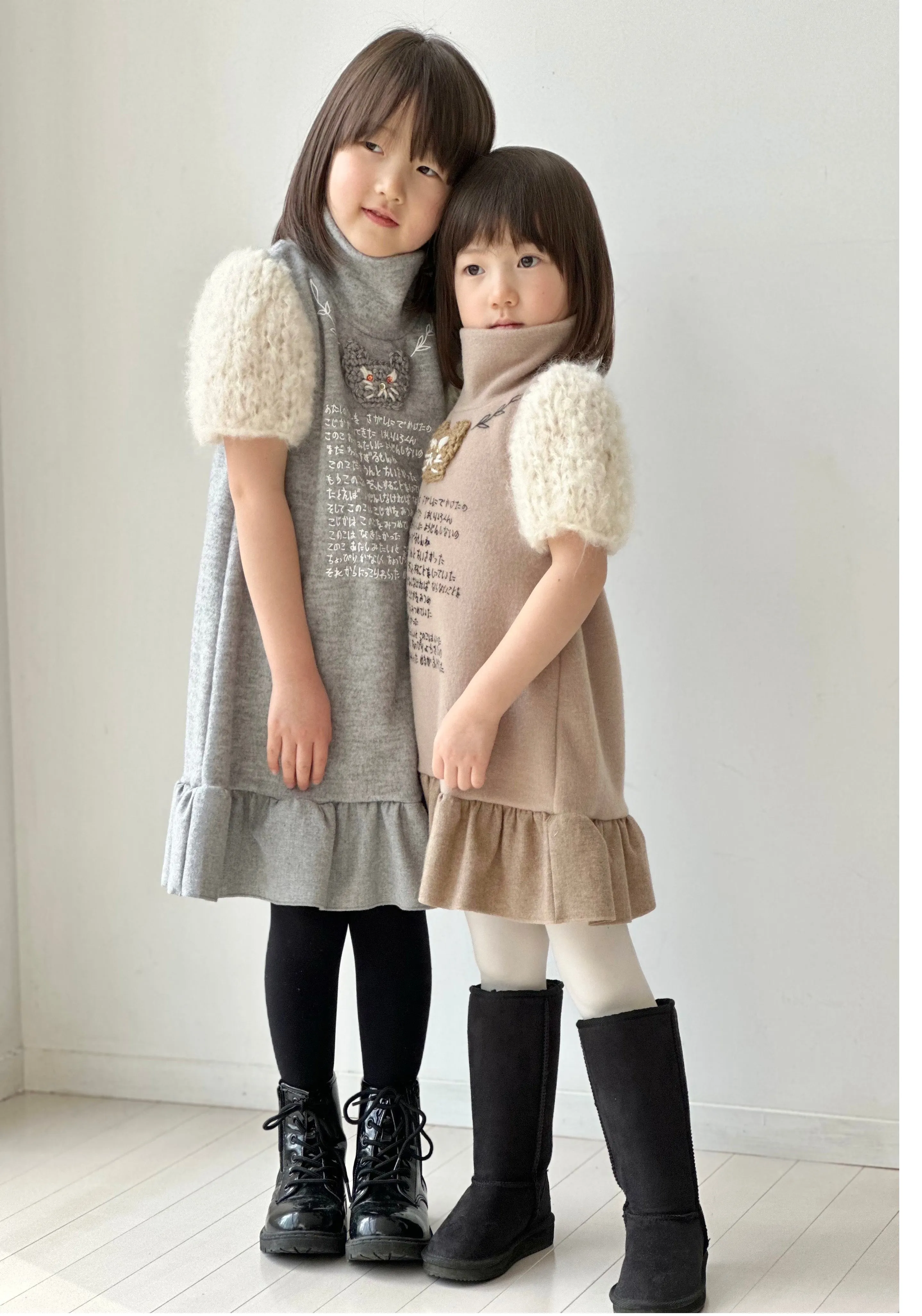 TAGO A-Line Dress with Knit Sleeves in Grey