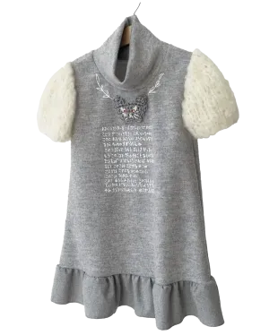 TAGO A-Line Dress with Knit Sleeves in Grey