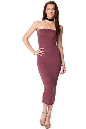 THE MYSTYLEMODE MAROON DOUBLE LINED STRAPLESS MIDI DRESS