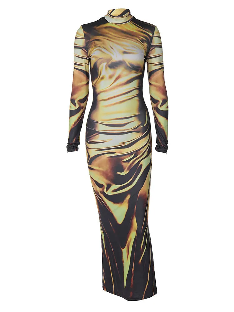 three-dimensional printed midi dress