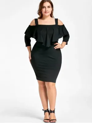 Trendy Plus Size Overlay Cold Shoulder Sheath Dress