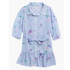 Tween Floral Print Button Down Trapeze Dress