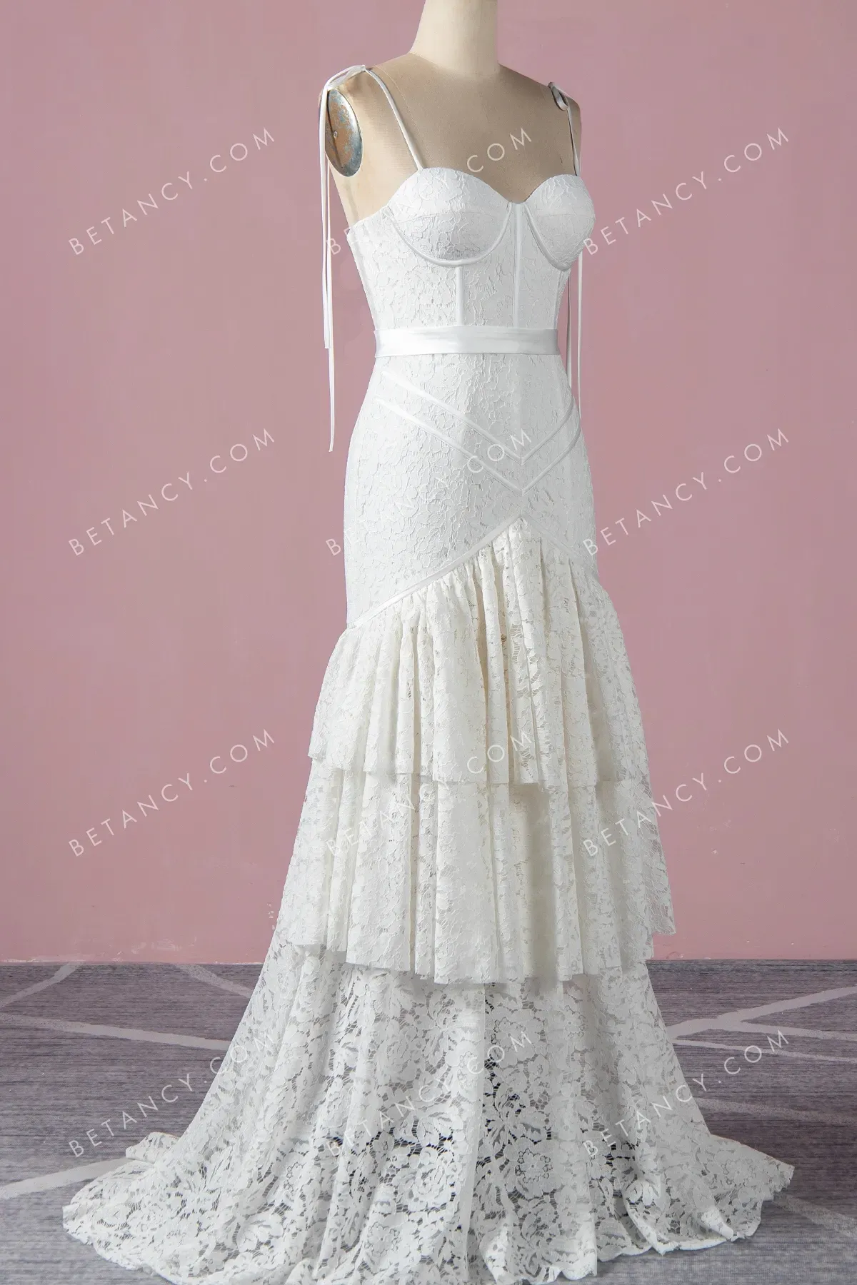 Unique Ivory Lace Corset Tiered A-line Wedding Dress