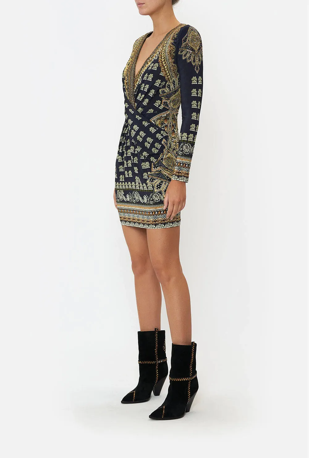 V Neck Cross Front Dress - Its All Over Torero