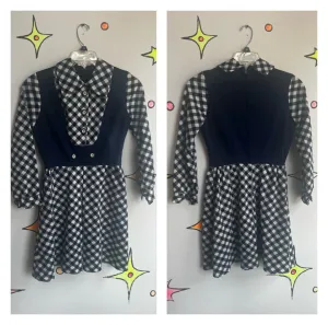 Vintage 60s 70s | Navy Groovy GoGo Mod Gingham Mini Dress | Size S