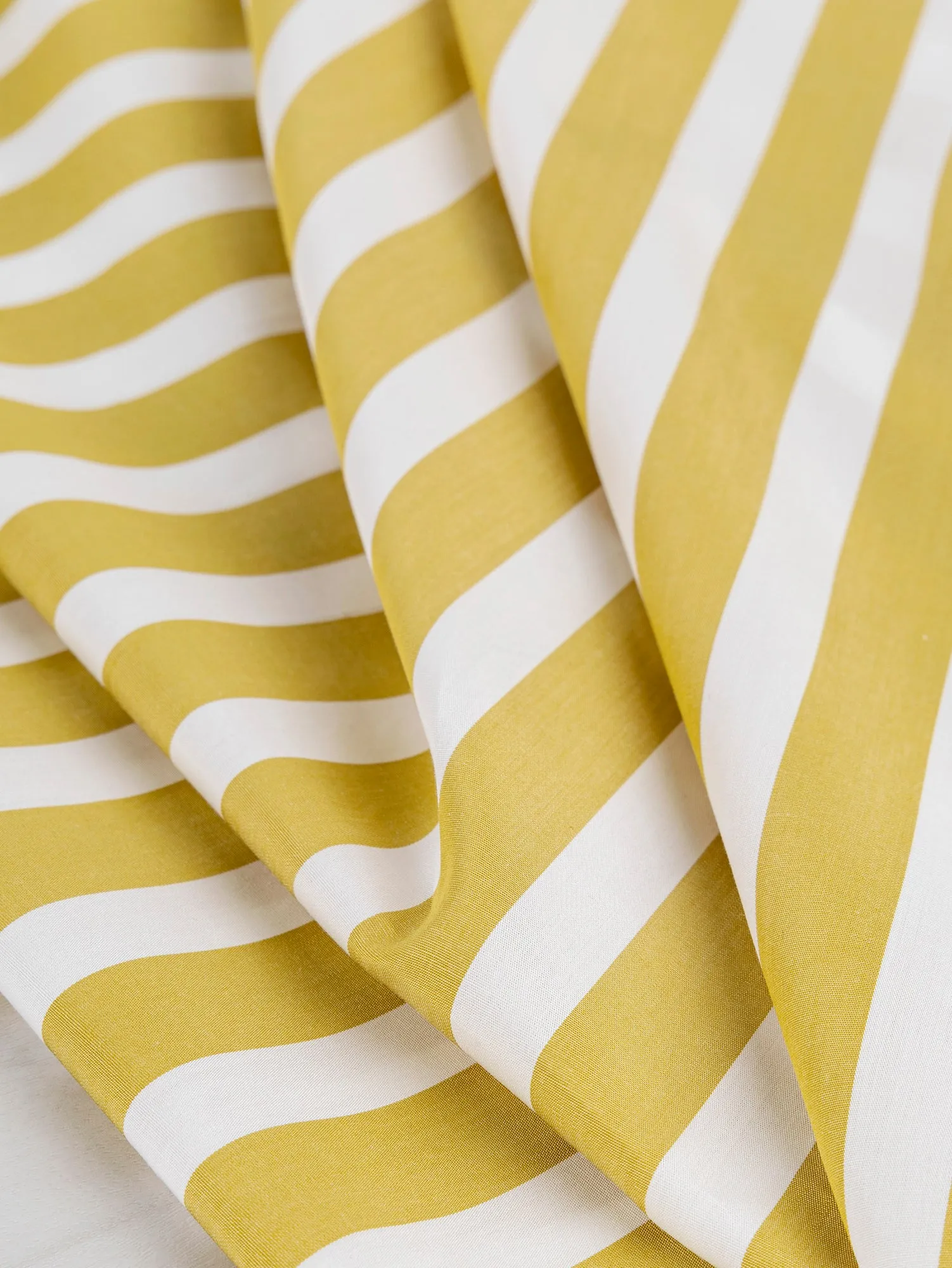 Wide Stripe Cotton Poplin Shirting - Mustard   White - Swatch