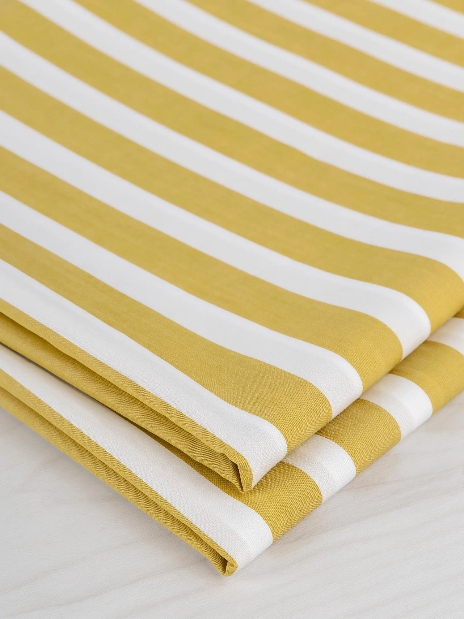 Wide Stripe Cotton Poplin Shirting - Mustard   White - Swatch